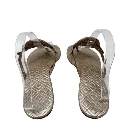 Tory Burch Miller Marion Gold Metallic Quilted Leather Logo Sandals Size 9.5 - Picture 6 of 12